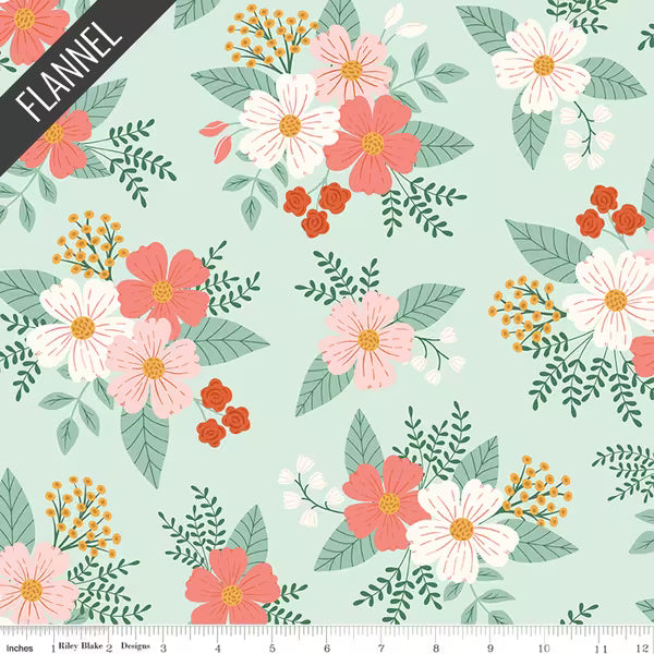 Meadow Moments Floral Flannel in Mint