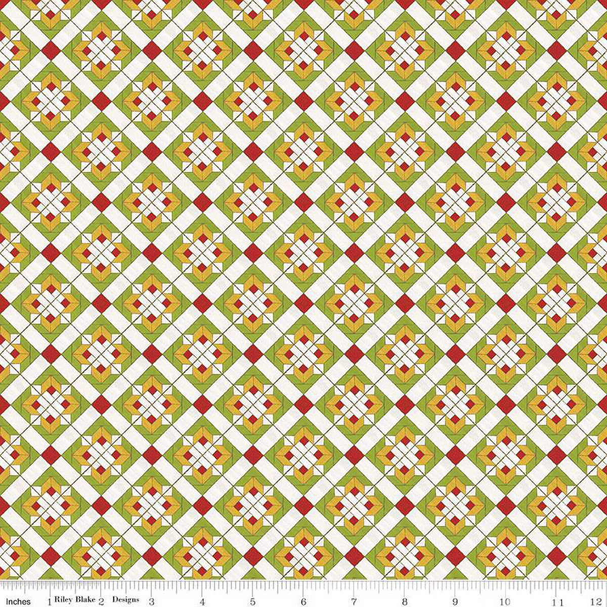 Covered Bridges in Spring Flower Block on Point Green- Fat Quarter