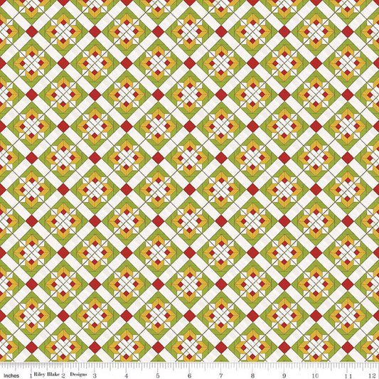 Covered Bridges in Spring Flower Block on Point Green- Fat Quarter