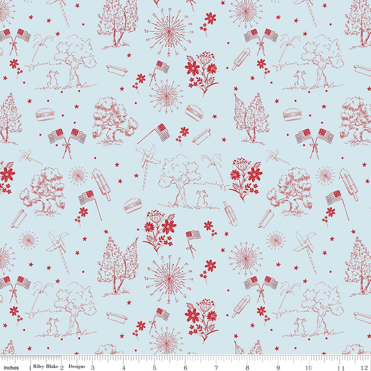 Firework Fields Independence Toile Light Blue