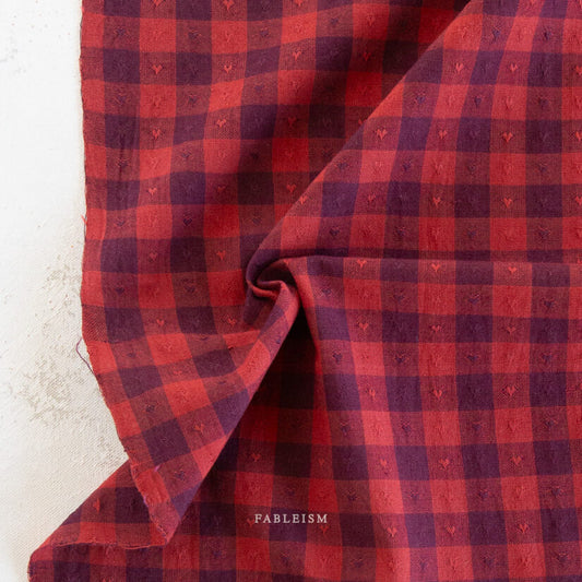 Dobby Hearts Gingham in Maraschino