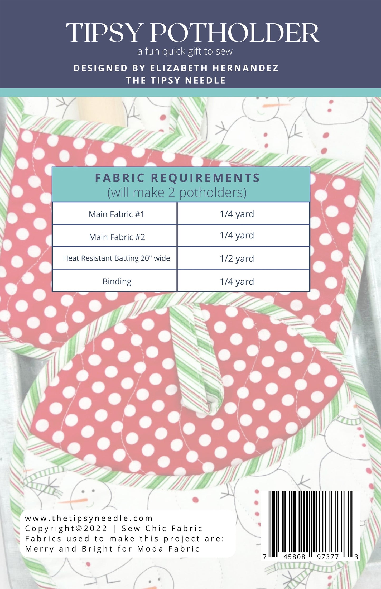 Quick Tipsy Potholders Printed Pattern