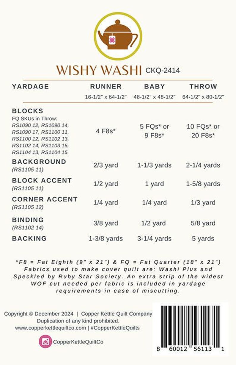 Wishy Washi Copper Kettle Quilt Pattern