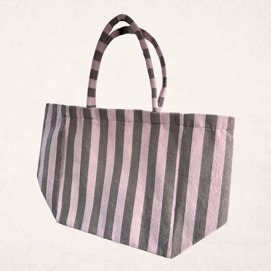 Striped Towel Tote Bag in Gray/Pink