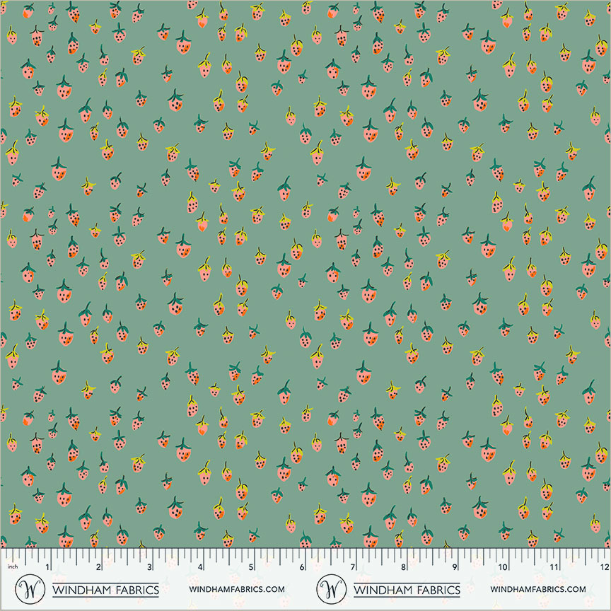 Heather Ross Favorites Field Strawberries Teal