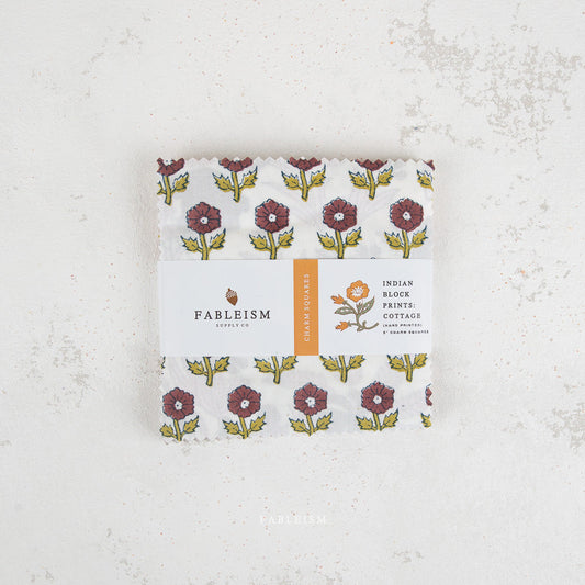 Cottage 5 Inch Charm Squares | Indian Block Print Cottage | Fableism