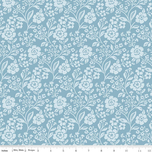 Sweet Cotton Tales Trailing Blossoms Blue | Fat Quarter