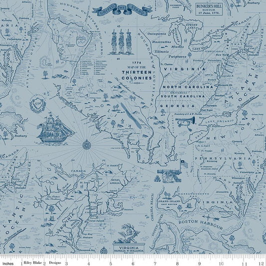 Independence Colonial Map Blue