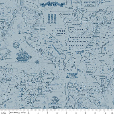 Independence Colonial Map Blue | Fat Quarter