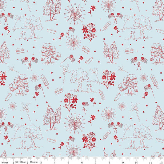 Firework Fields Independence Toile Light Blue