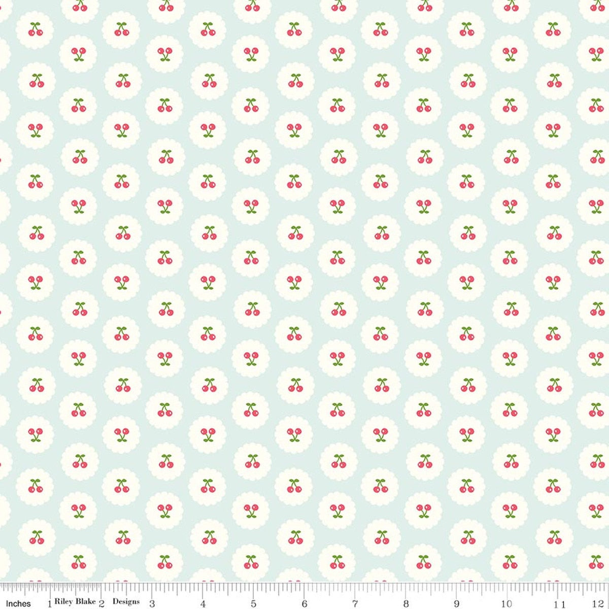 Cotton Nook Cherries Bleached Denim