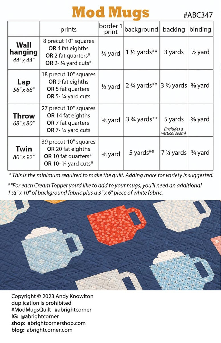 A Bright Corner Mod Mugs Quilt Pattern