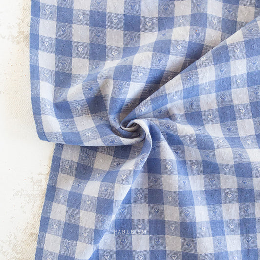 Gingham Dobby Hearts in Alice Blue