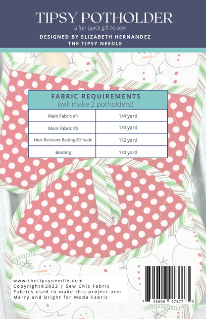 Quick Tipsy Potholders Printed Pattern