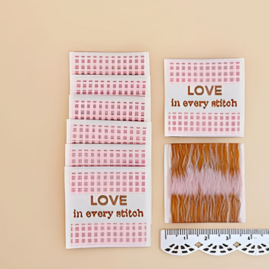 Minki Kim Pink Check Love Woven Labels