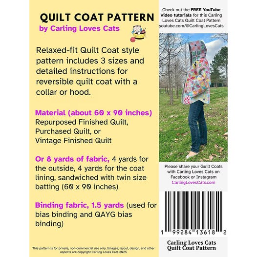 Carling Loves Cats Quilt Coat Sewing Pattern